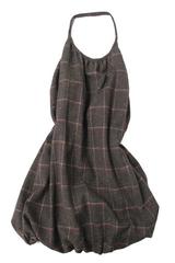 Mary Alice Bubble Dress in Brown Tweed with Red/White Check