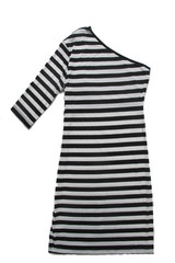 One Sleeved Zoe Dress in Black and White Stripe